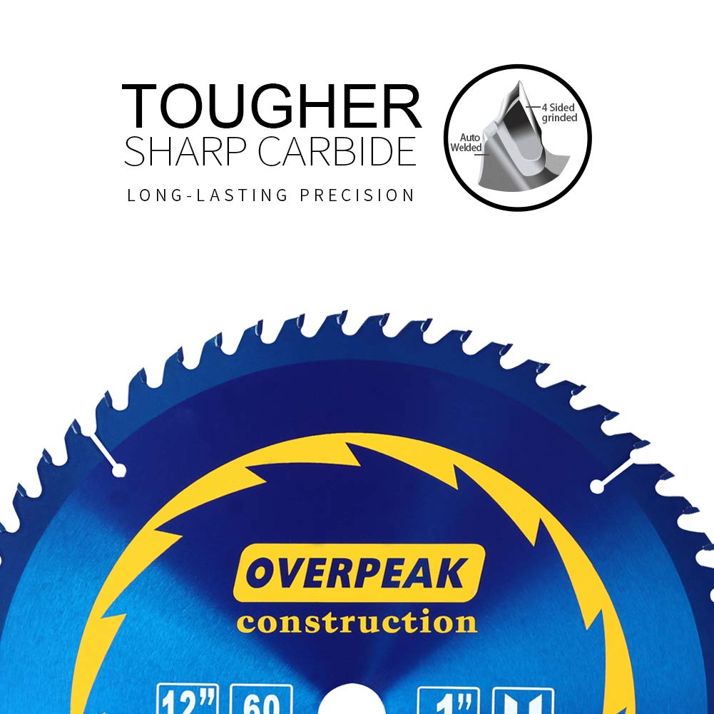 Overpeak 12" Circular Saw Blade 60T ATB Thin Kerf 1" Arbor Blue