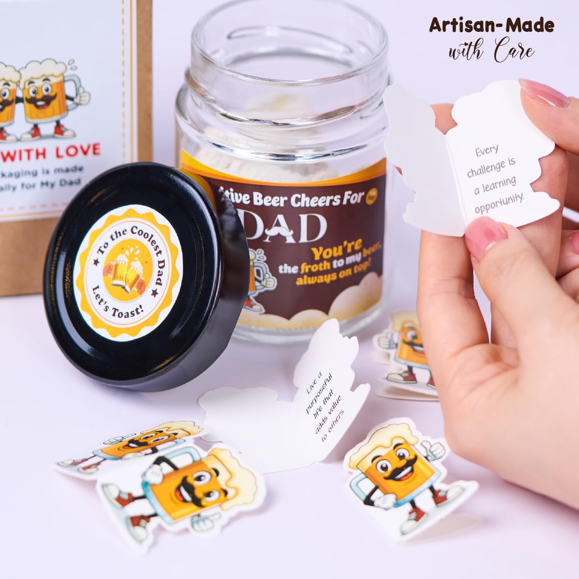 SOLMAY Funny Beer Cheers Gift Jar with 60 Uplifting Messages for Dad 0.5