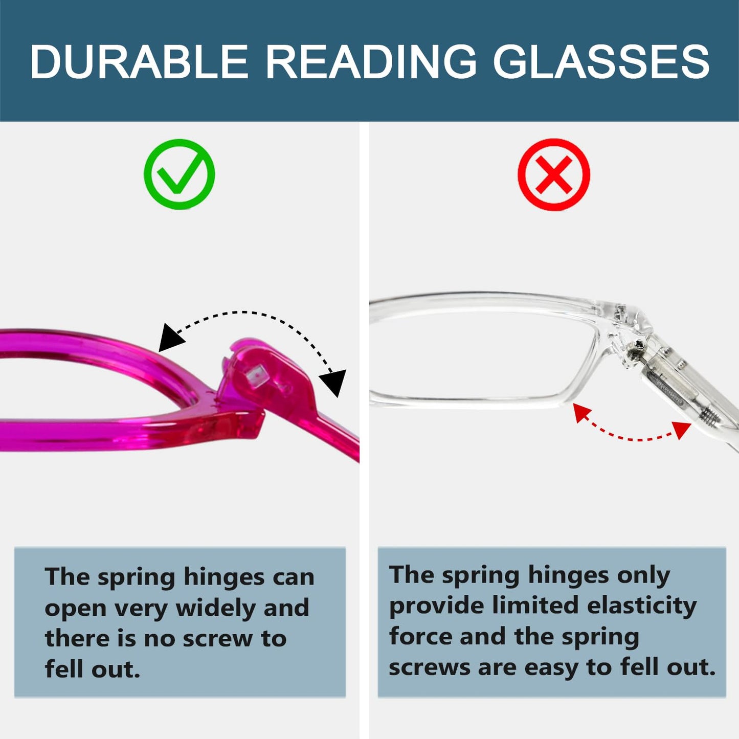 Oversized Reading Glasses Metalless Screwless Spring Hinges Women 6-Pack +2.50