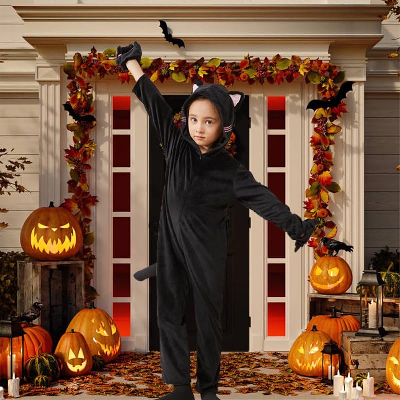 ZOMPAKER Girls Black Cat Costume Halloween Dress Up Black Size S