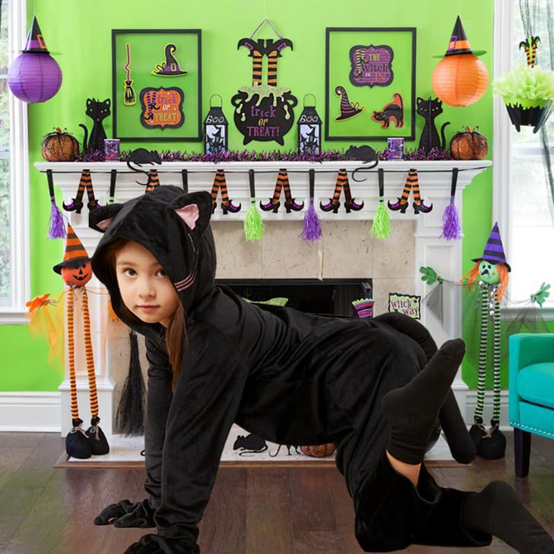 ZOMPAKER Girls Black Cat Costume Halloween Dress Up Black Size S