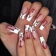 Halloween French Tip Press-On Nails, Red Drip, 24-Piece Set