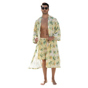 Generic Men's Lightweight Kimono Robe and Shorts Set Green Palm Tree XX-Large