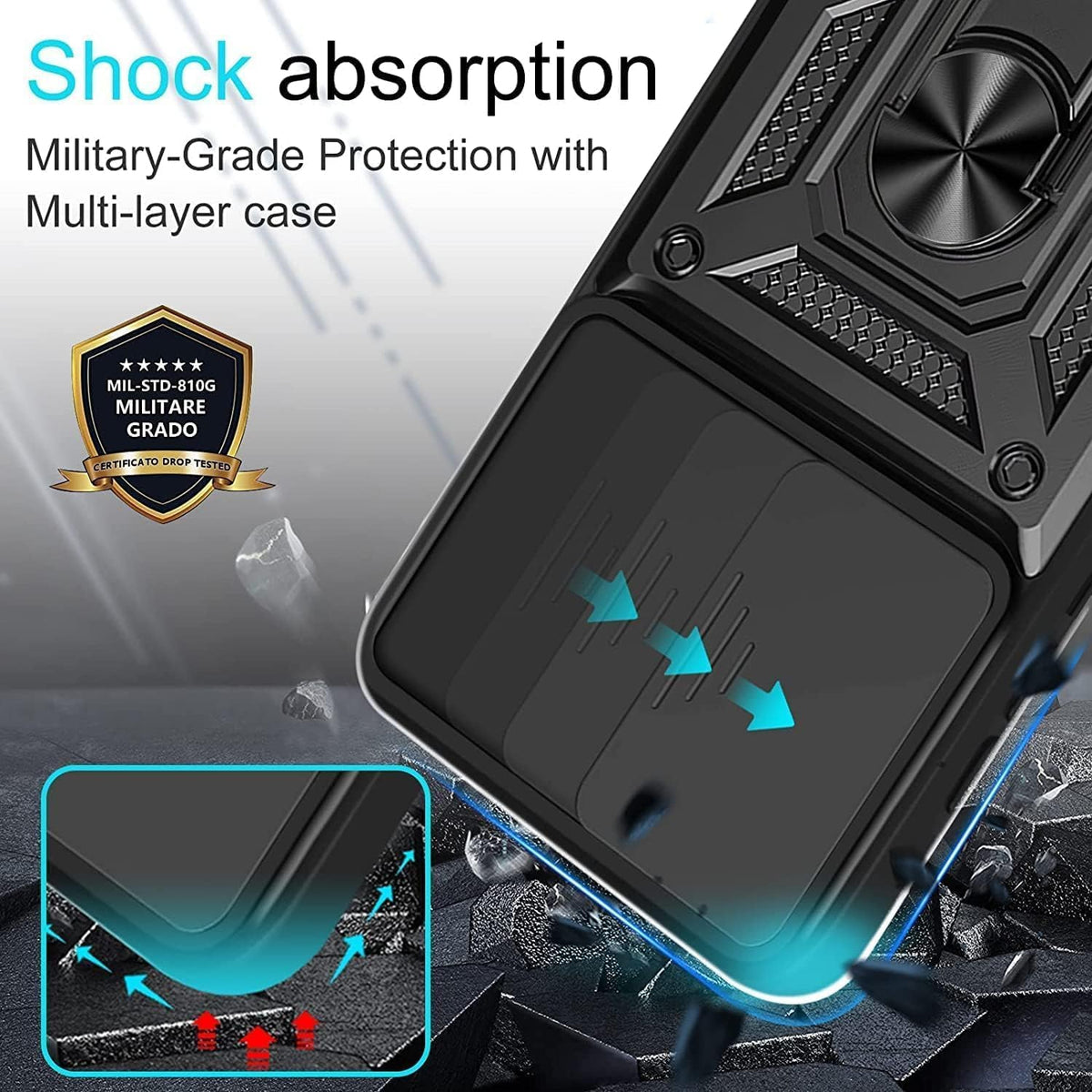 Samsung Galaxy S24 Shockproof Case with Kickstand, Black