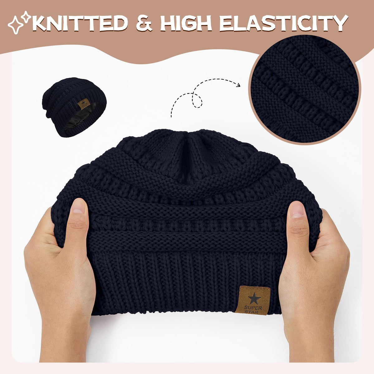 Zando Toddler Satin Lined Winter Hat Knitted Baby Beanie Silk Lined Infant Toddler Beanies Boys 2t-4t Baby Winter Hats for Boys Girls Warm Newborn Infant Winter Beanie Cap Black 6-36 Months