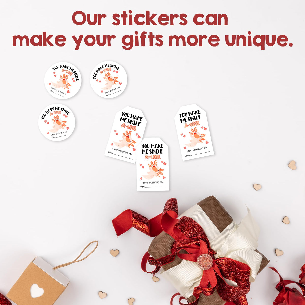 Valentine's Day Labels-You Make Me Smile A-Lotl-20 Circles & 20 Rectangles Self-Adhesive Paper Stickers for Valentines Gifts Envelope Sealing Snack Stickers, Valentine's Day Supplies-05