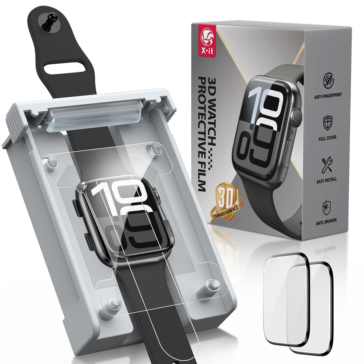 X-it for Apple Watch Series 7/8/9 45MM Screen Protector [Automatic Align Tech] Self-Healing,Flexible HD Transparent,Anti-Scratch,Bubble Free,Waterproof,Touch Sensitive [Non-Glass] 2 Packs