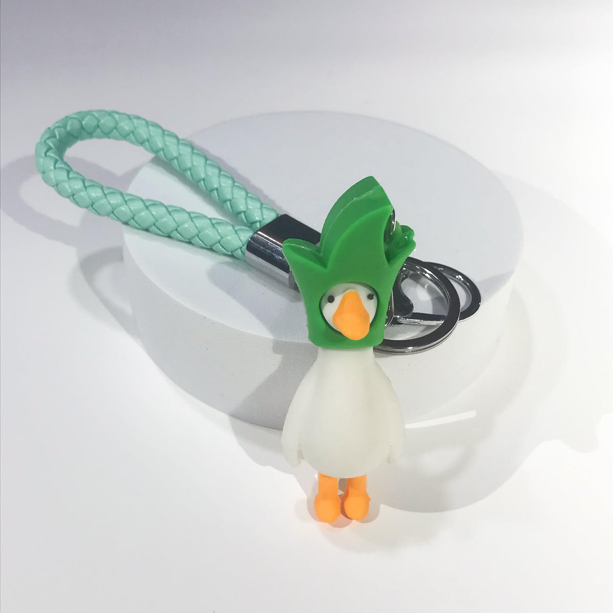 BISAS PU Leather Rope Woven Cute Green Goose Key Chains Zinc Alloy Key Ring Car Keychains Bag Pendant (Green Goose)