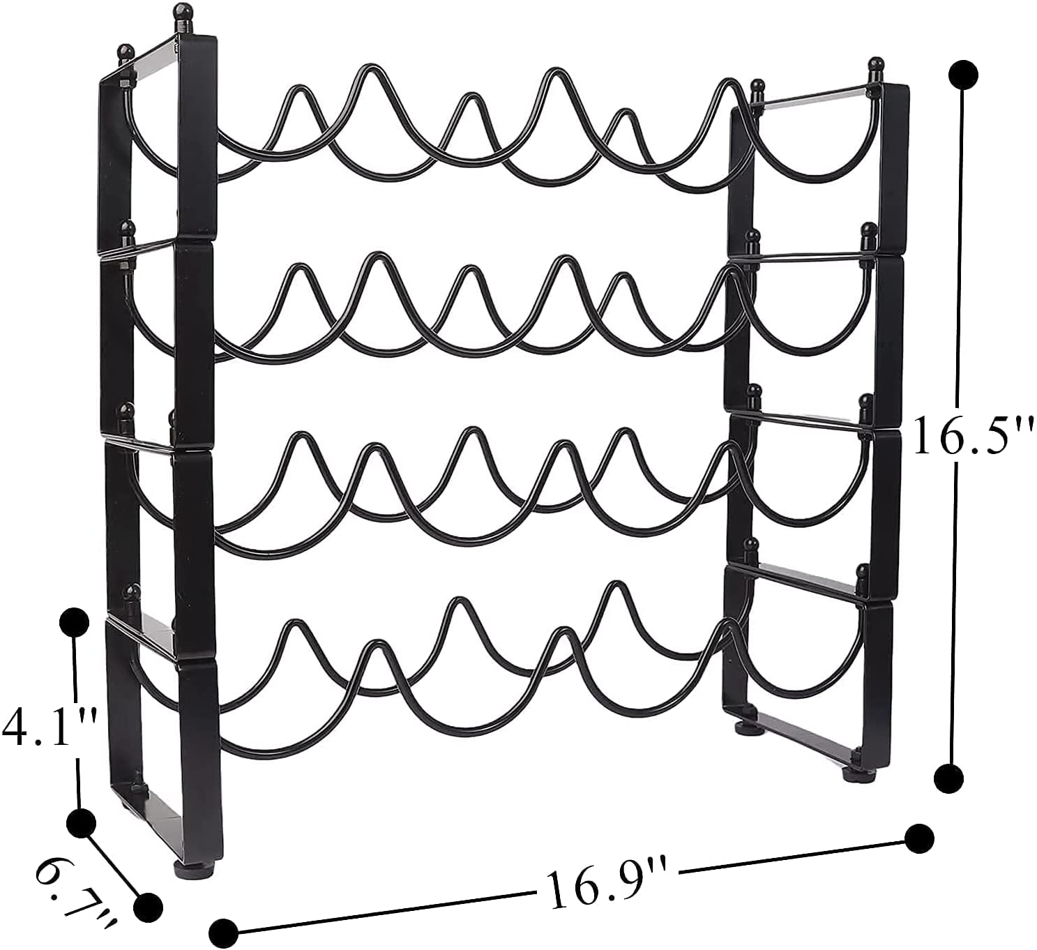 TONLEA 4 Tier 16 Bottle Wine Rack Stackable Metal Storage Black