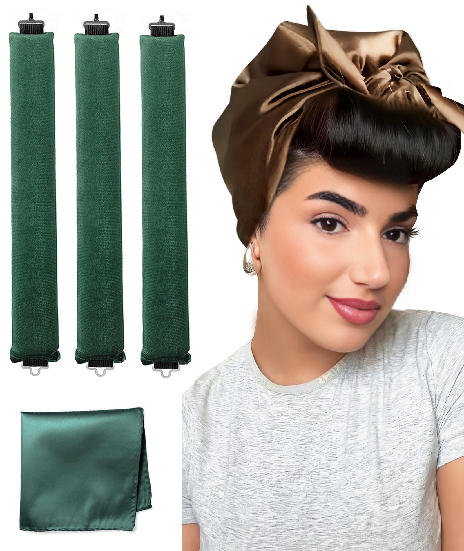 YOSHUYUKI Velvet Heatless Hair Curlers Satin Foam Rollers Forest Green 4 Count