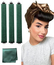 YOSHUYUKI Velvet Heatless Hair Curlers Satin Foam Rollers Forest Green 4 Count