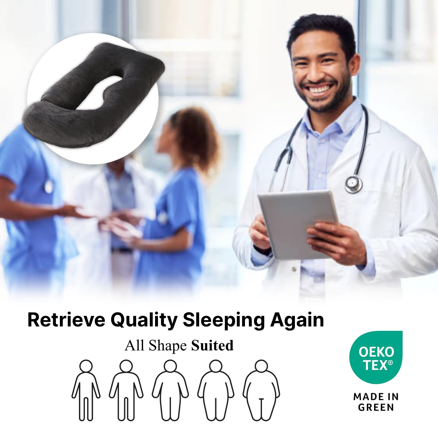 ALLOPERA Pregnancy Pillow Full Body 57in Maternity Sleep Support Black Grey XL