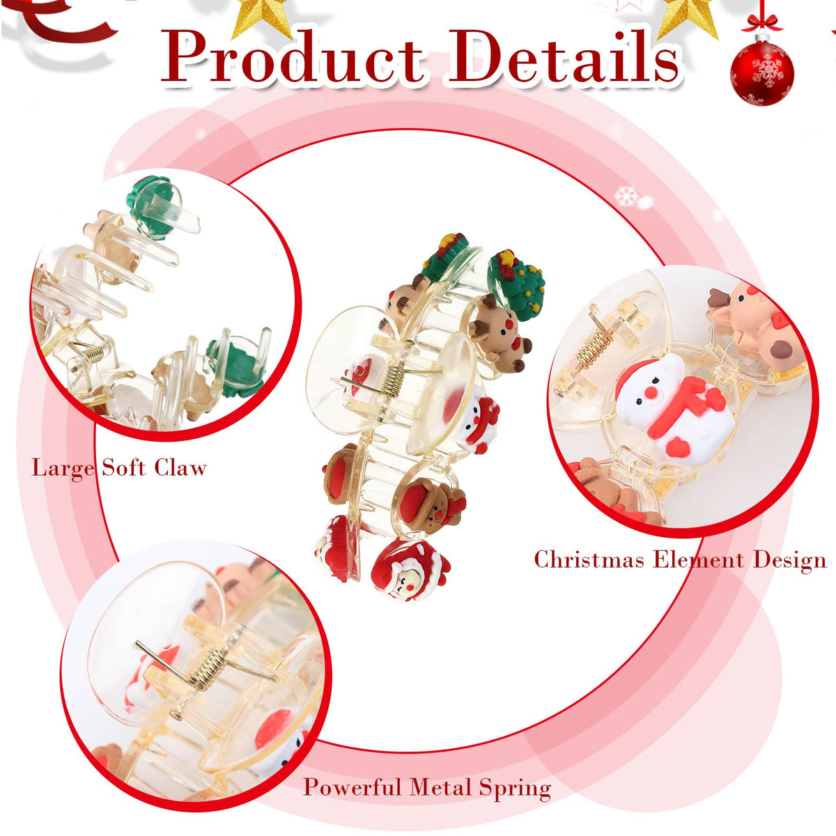 HIFANMM Christmas Hair Clip Xmas Cartoon White Hair Claw Clips for Women Girls, Santa Claus Snowman Xmas Tree Large Acrylic Hair Accessories New Year Non Slip Hairpins for Thick Thin Hair Decor