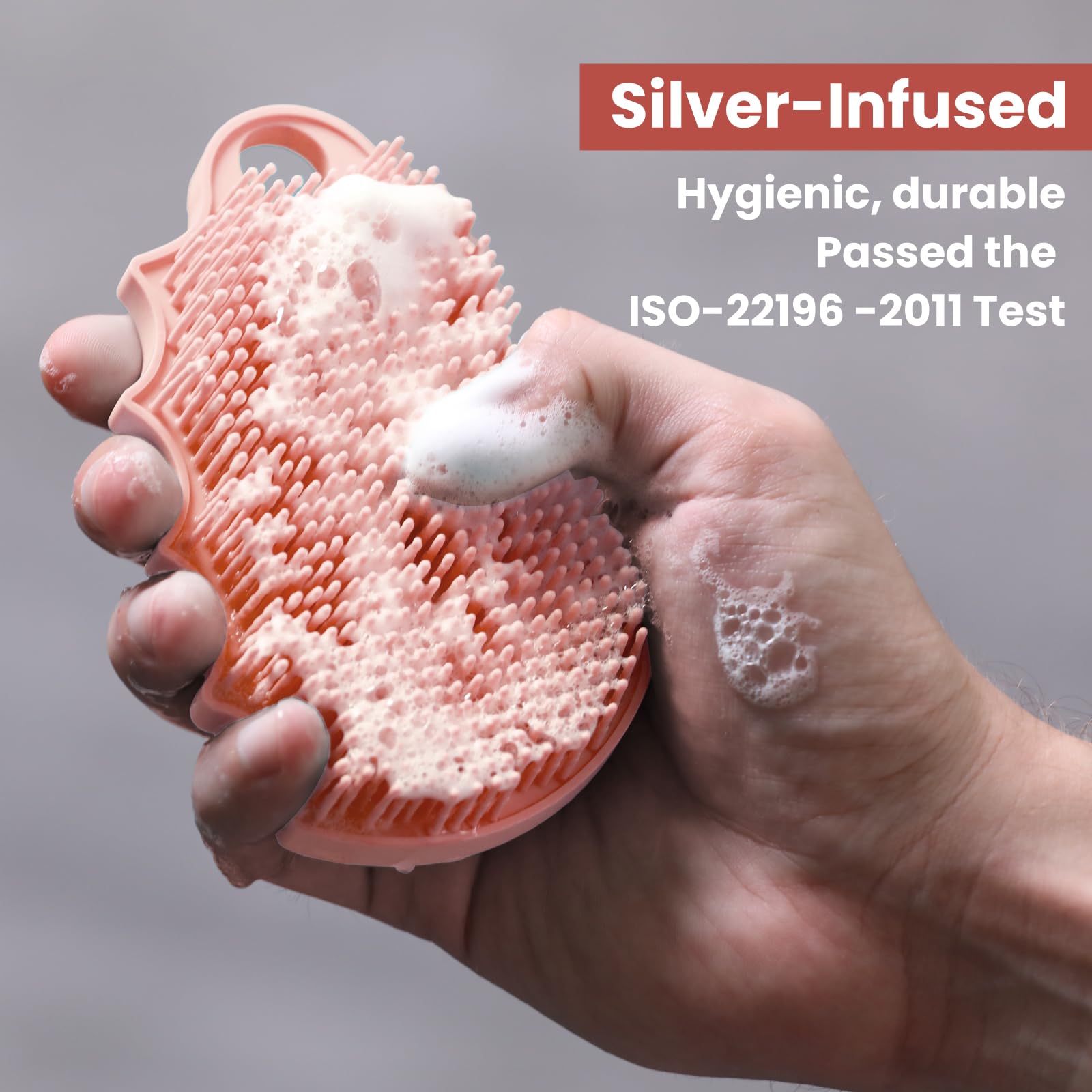 iTokGok Silicone Body Scrubber Silver-Infused Dual-Sided 3-in-1 Pink