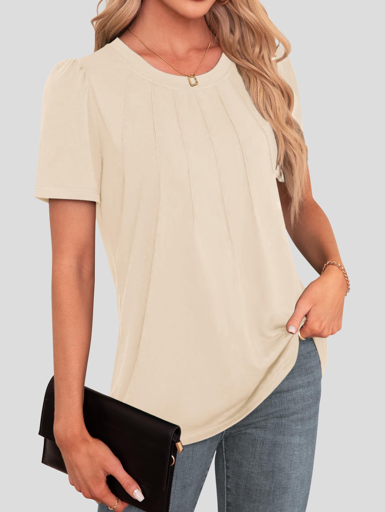 Agnes Urban Womens Pleated Floral Tunic Top Apricot Soft Style Size M