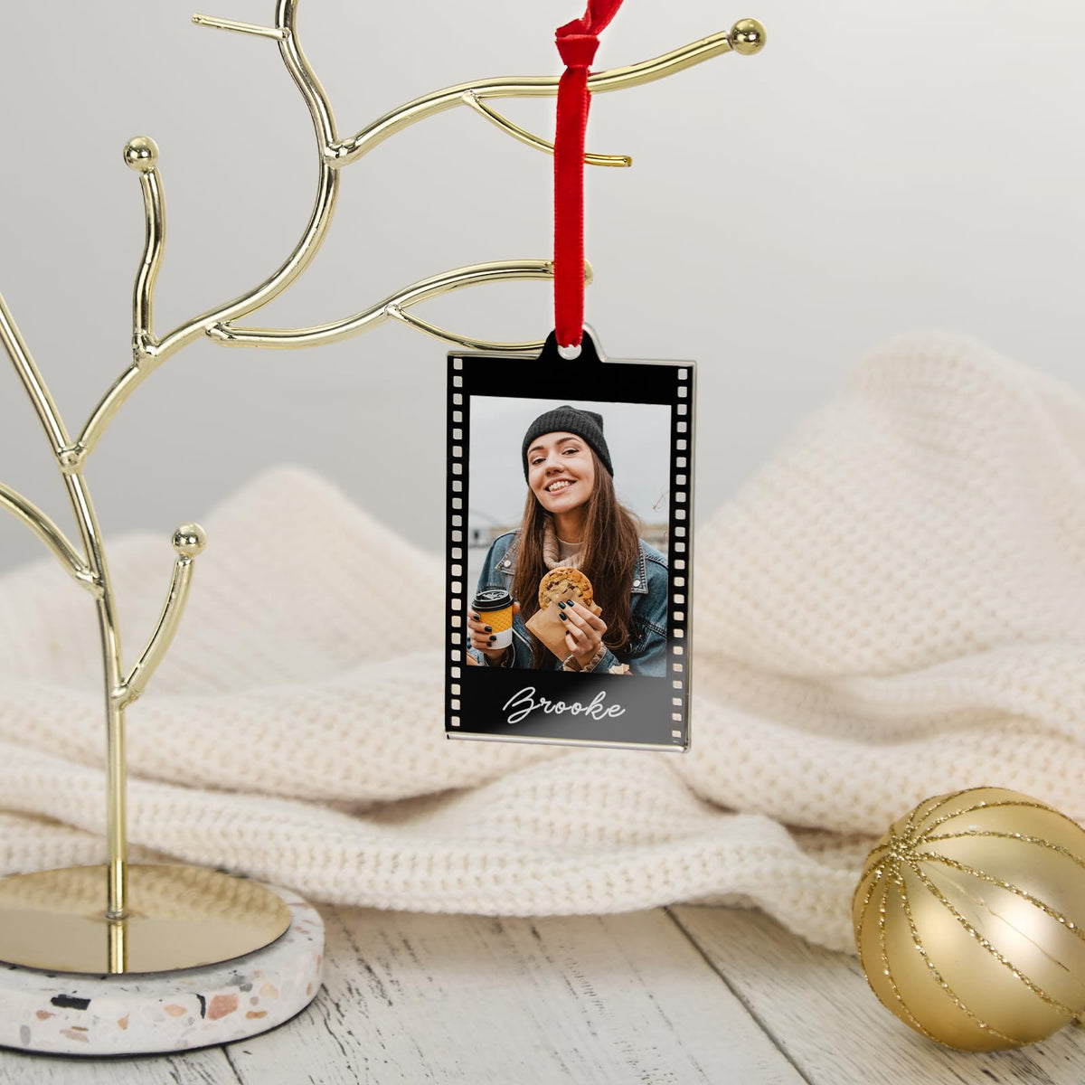 6Pcs Mini Gold & Silver Vintage Acrylic Photo Booth Picture Frame Ornaments - Double-Sided Photos Display, Photo Strip Frame for Polaroid Fuji Film Christmas Tree Car Wreath Fireplace