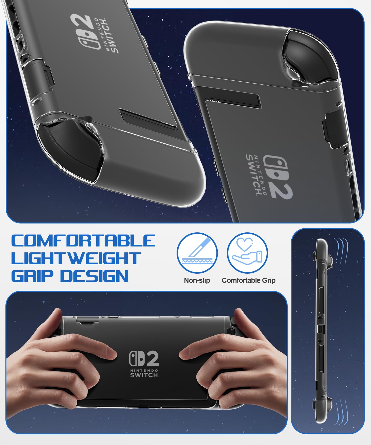 Teyomi Dockable Clear Case for Nintendo Switch 2 with 2 TPU Covers & 6 Grips