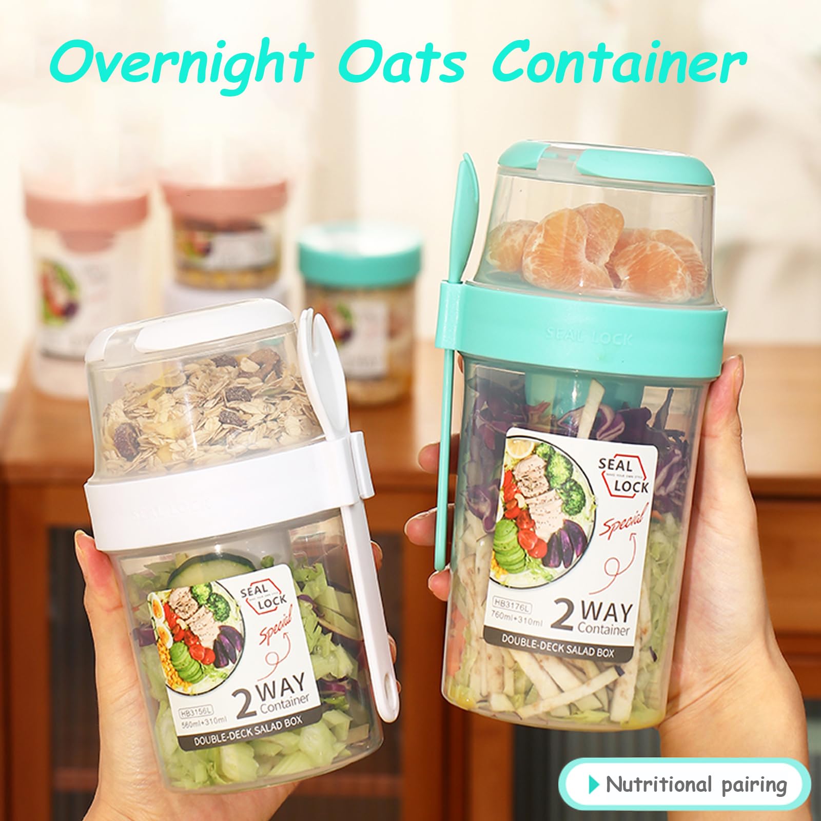 Kendyy 2 Pack Leak Proof Overnight Oats Container with Spoon Green