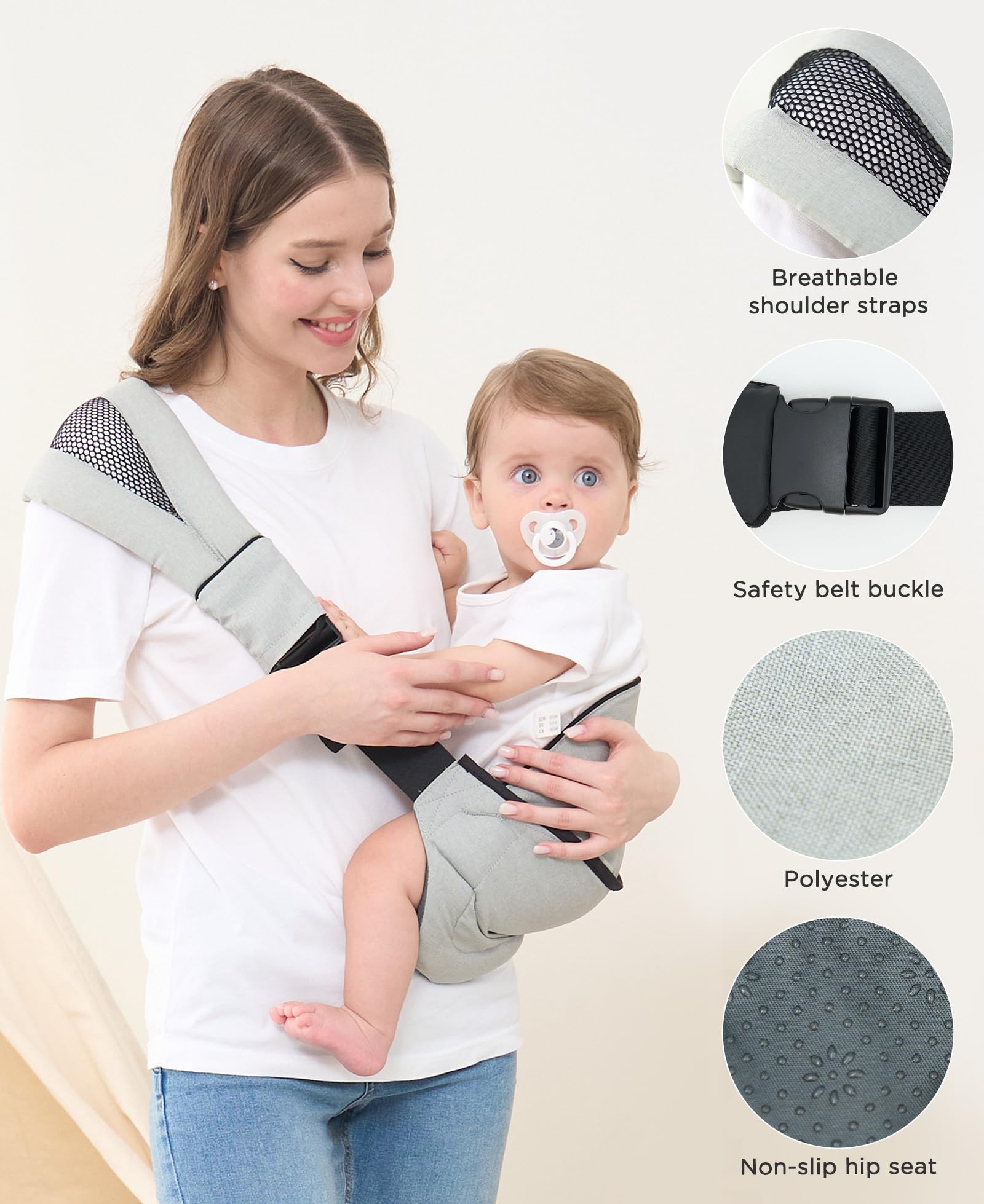 GAGAKU Toddler Carrier Adjustable Padded Sling Baby Holder Light Grey Onesize