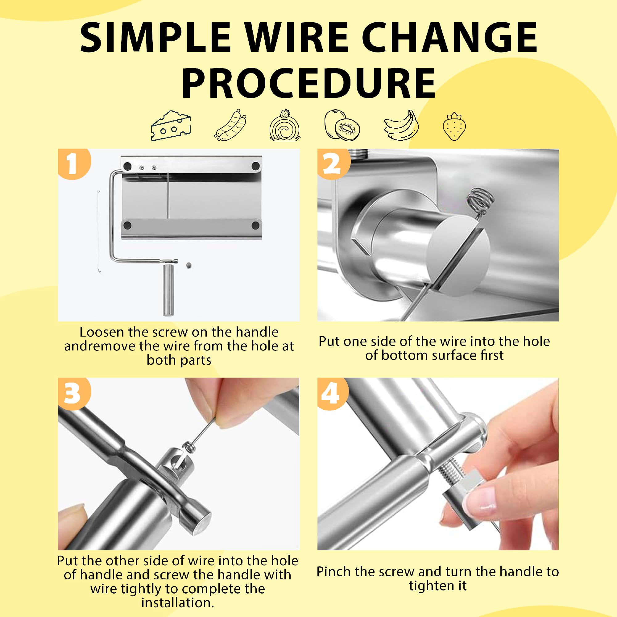 CMDZHF Stainless Steel Cheese Slicer with 5 Replacement Wires Silver