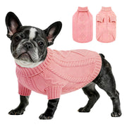 Dog Pullover Sweater, Cold Weather Cable Knitwear, Classic Turtleneck Thick Warm Clothes for Chihuahua, Bulldog, Dachshund, Pug, Yorkie (Pink, Small)