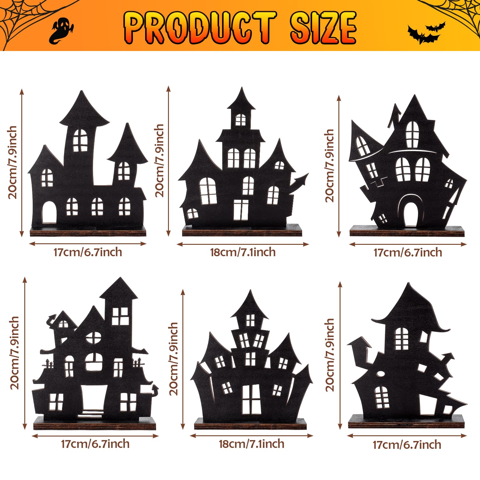 YLOLUL 6 Pcs Halloween Wooden Haunted House Table Centerpiece Decorations