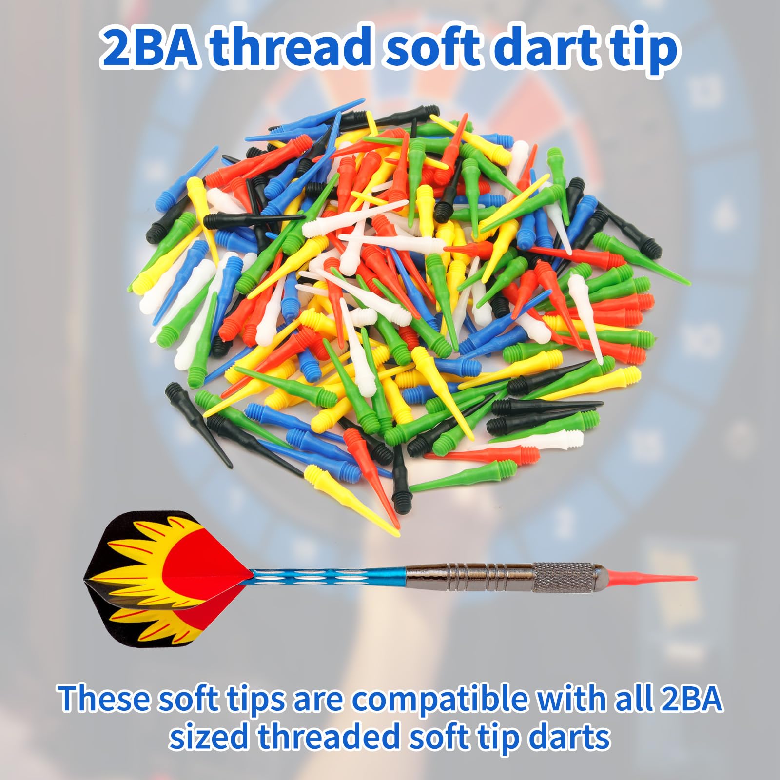 Asofelk 216PCS 2BA Multicolor Plastic Soft Dart Tips Replacement