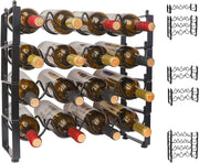TONLEA 4 Tier 16 Bottle Wine Rack Stackable Metal Storage Black