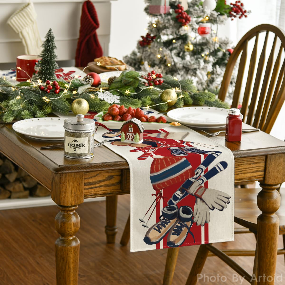 Artoid Mode Christmas Ski Gear Table Runner, 13 x 72 Inch