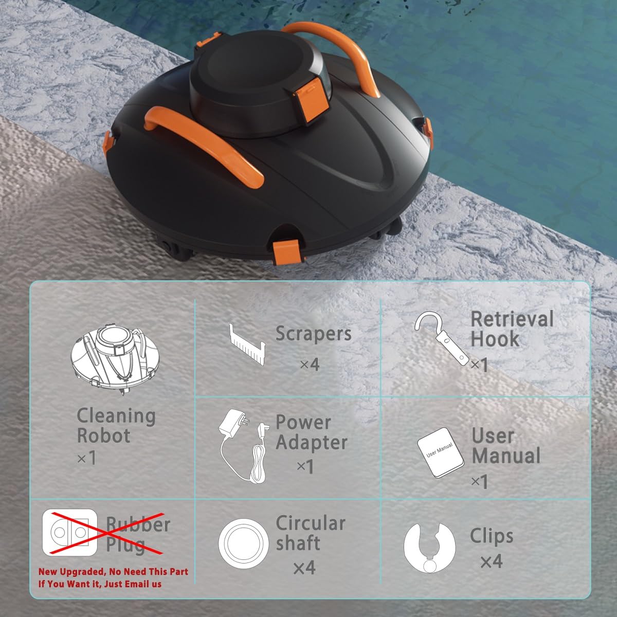 iHomey Cordless Robotic Pool Cleaner Black-Orange Smart Sensor 110 Min