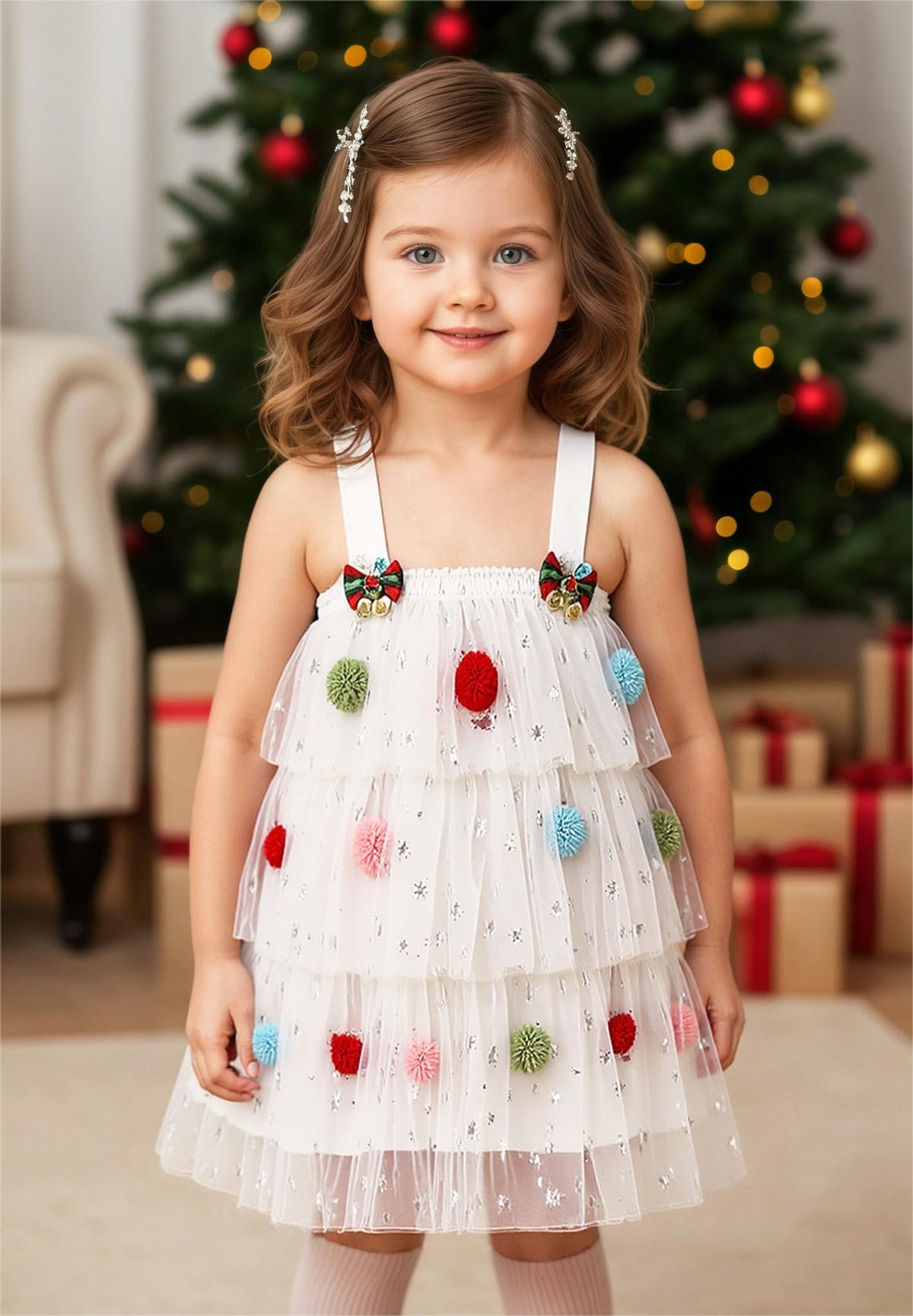 Noubeau Toddler Baby Girl Christmas Dress Star Sequin Layered Green Tutu Dresses