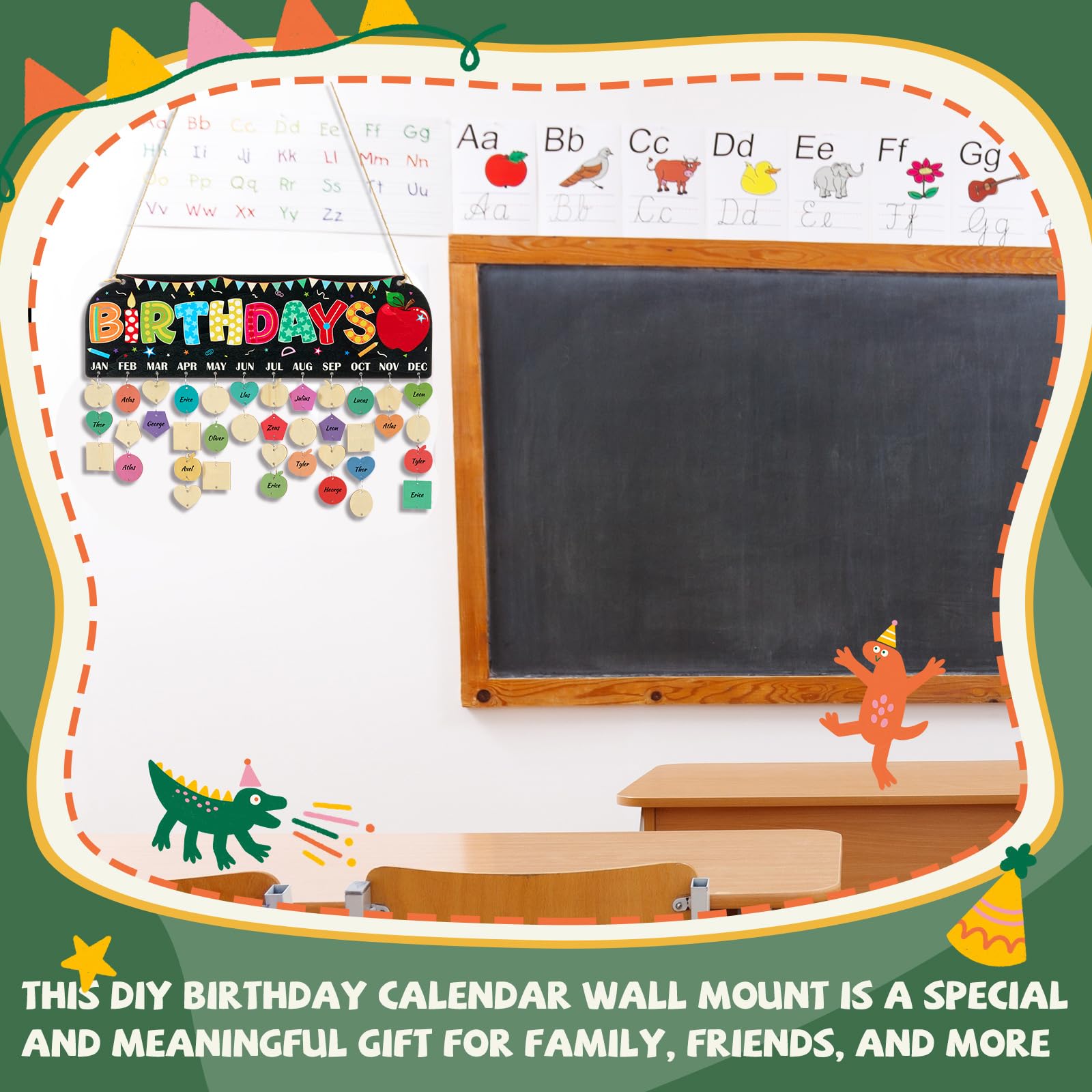Chunful Birthday Calendar Wall Hanging DIY Reminder Board with 120 Tags Classic