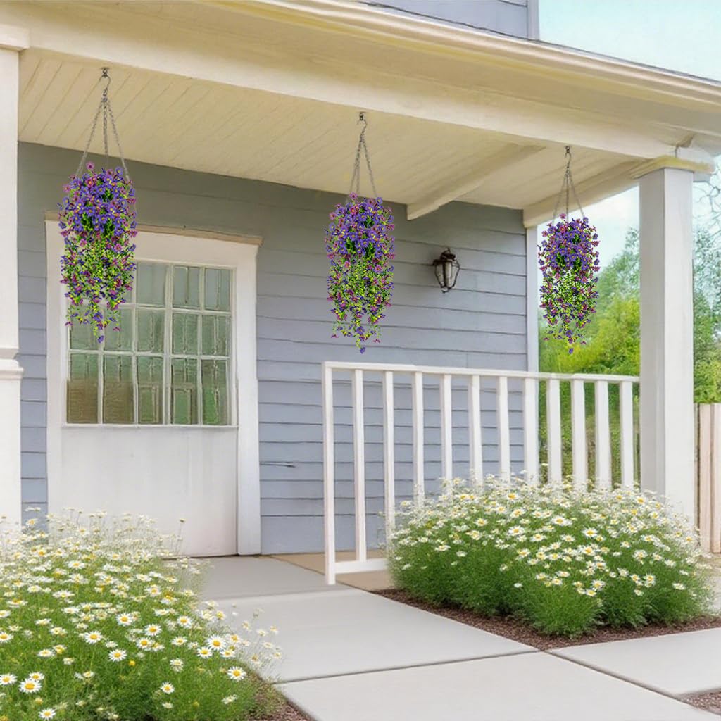 Digtecno Artificial Flowers for Outdoors, 2 Pcs Outdoor Faux Hanging Plants