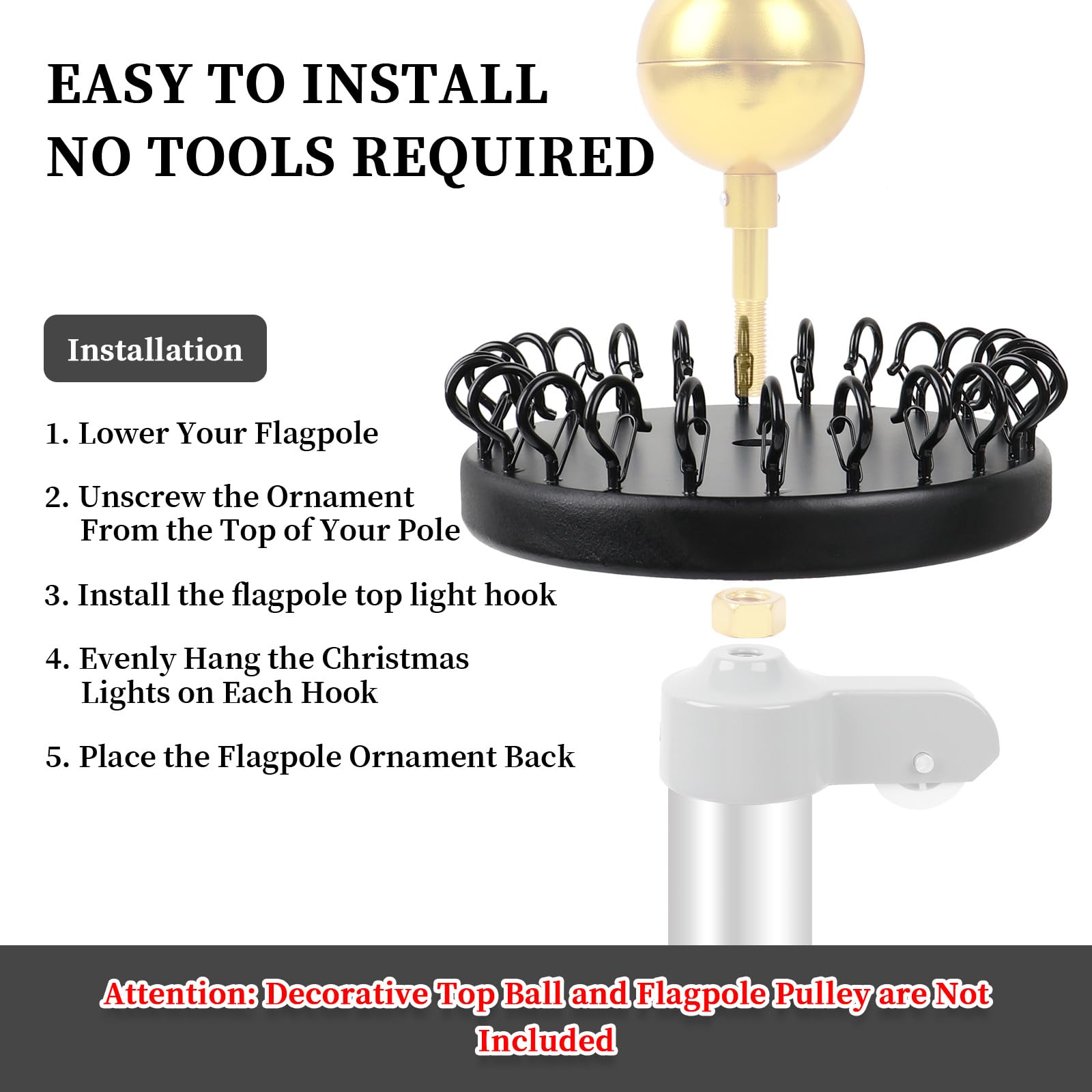 Tryly Christmas Tree Flag Pole Mega Topper Light Hook Kit Large Black