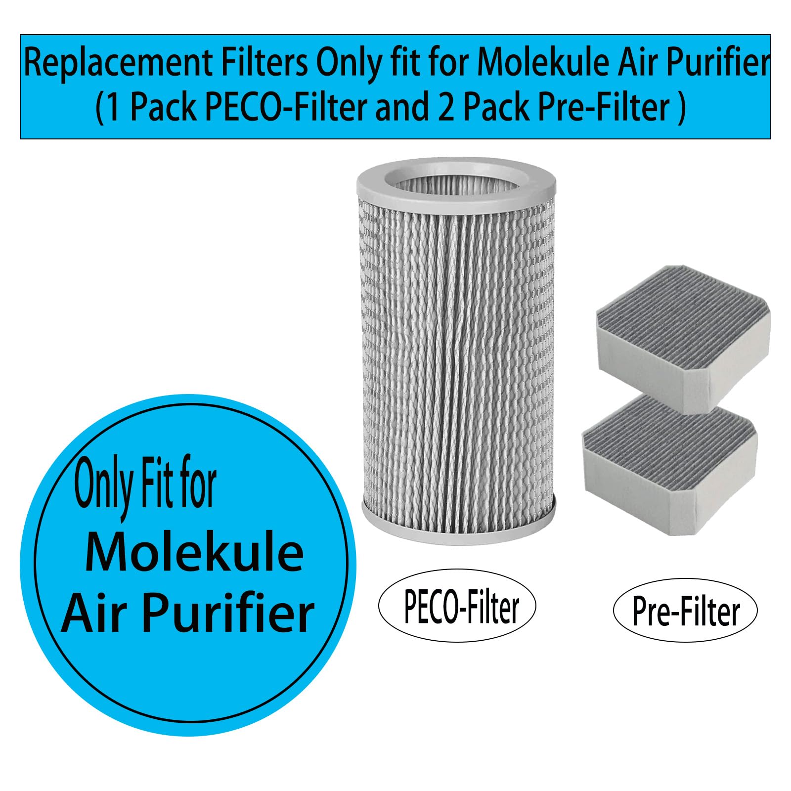 ZYBULSHJT 1+2 Replacement Filter Kit for Molekule Air Purifier PECO & Pre-Filter