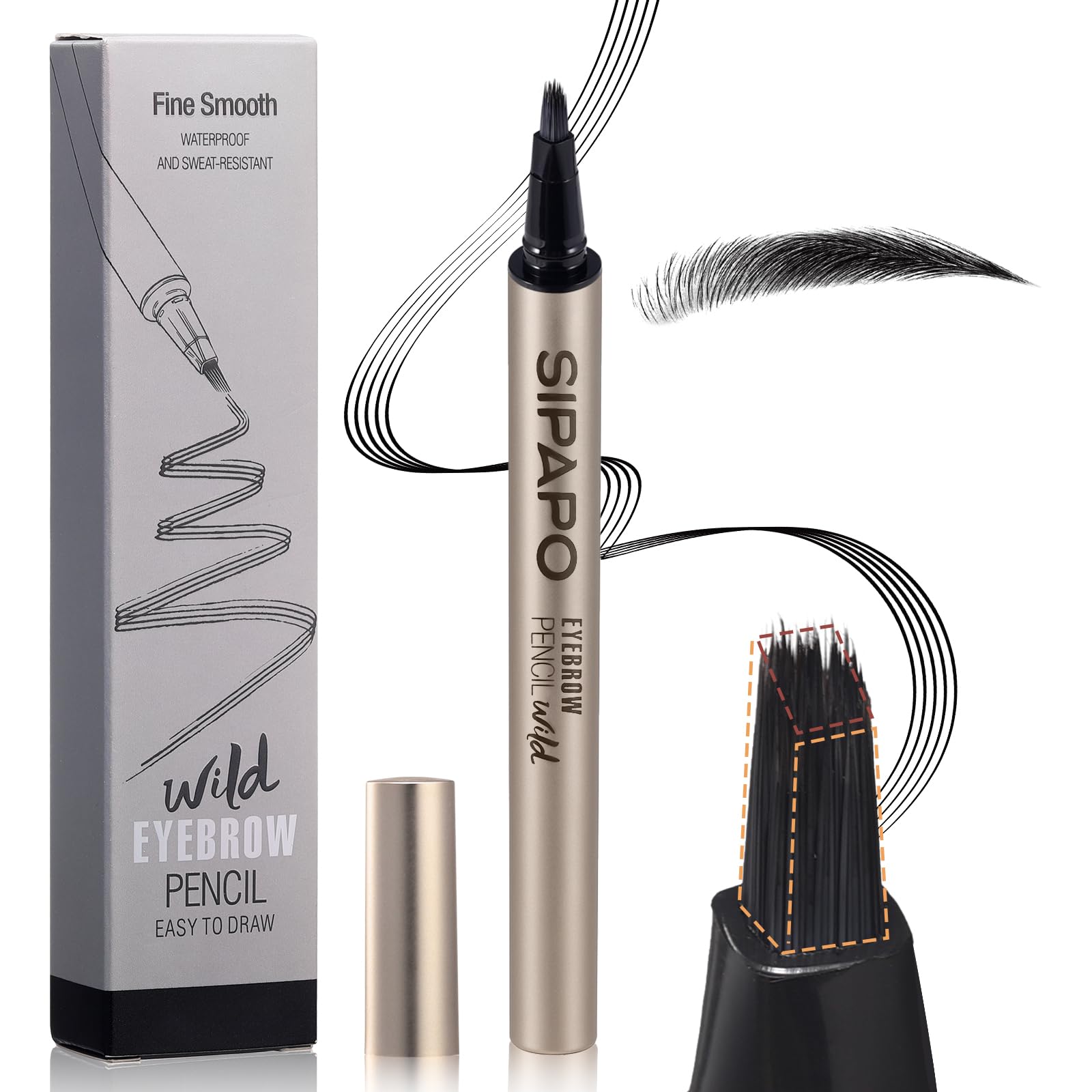 Hegafoo Brow-Fection Microblading Eyebrow Pen Waterproof Liquid 0.02oz Black 03