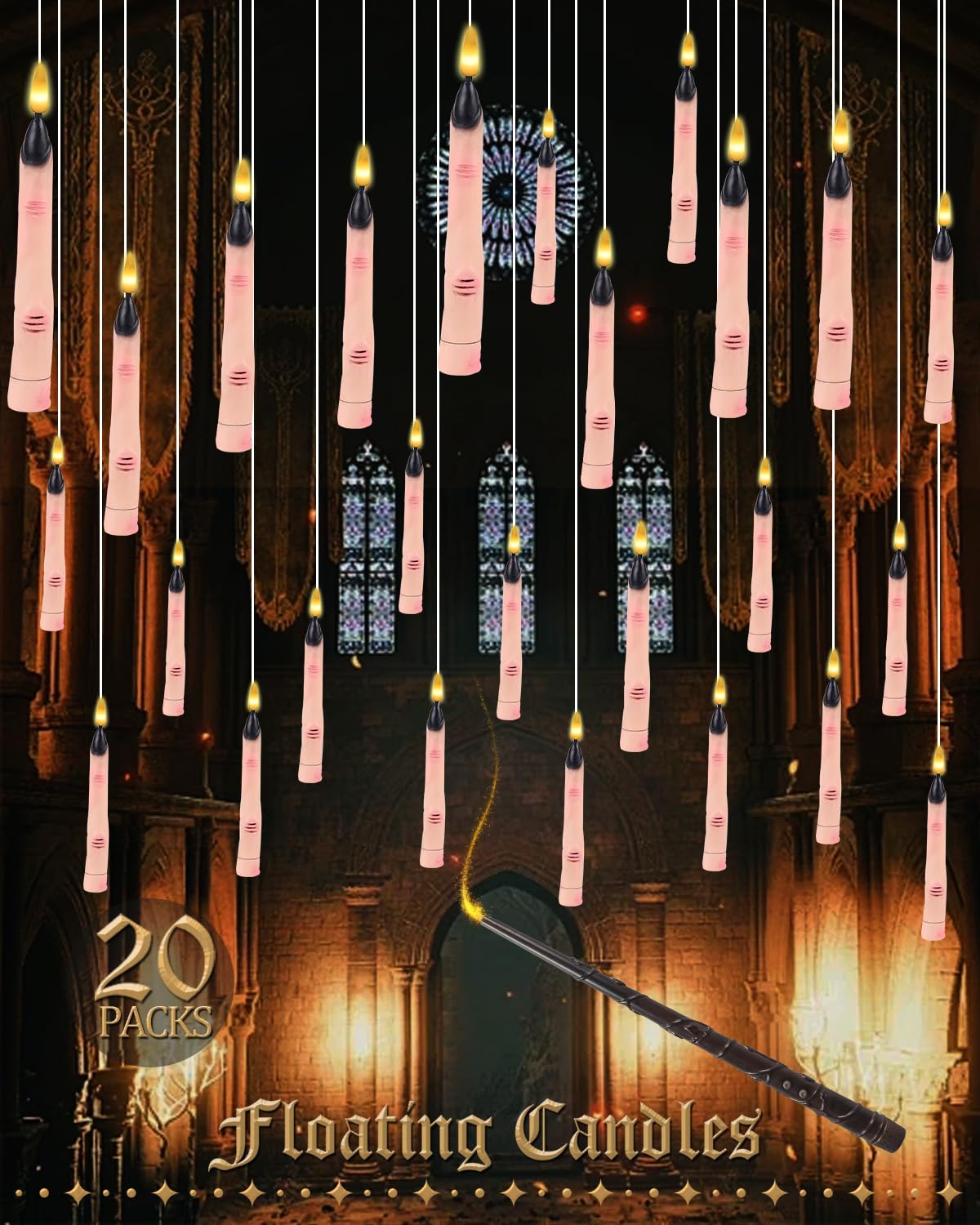 BVCNIG 20-Pack Halloween Floating Candles with Magic Wand Remote 6in Warm White