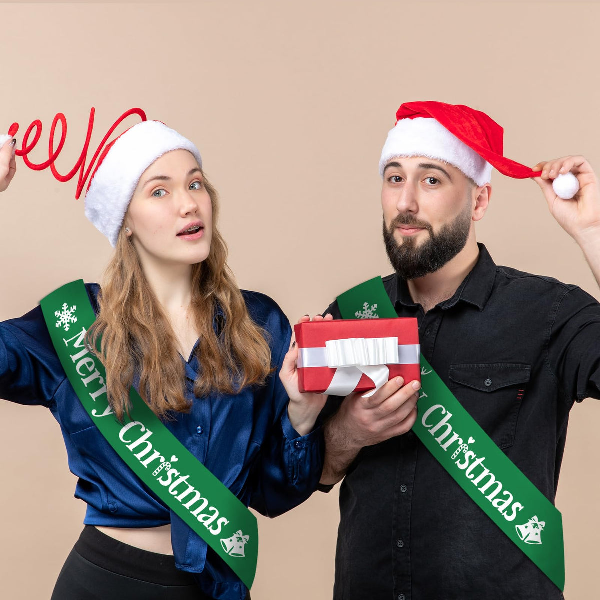 JXYCBZYing Merry Christmas Sash, Retro Sage Green Merry Christmas Party Sash, Xmas Holiday Sash, Merry Christmas Party Decorations, Ideas, Gifts, Jokes and Favors (Retro Sage Green + White)