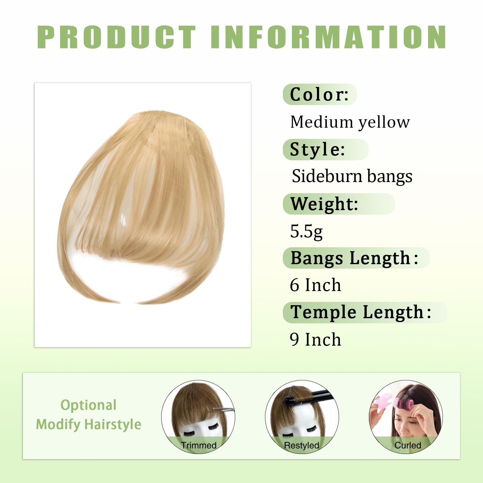 Maforsoon Clip in Bangs Fake Bangs for Women Medium Yellow Straight Hair