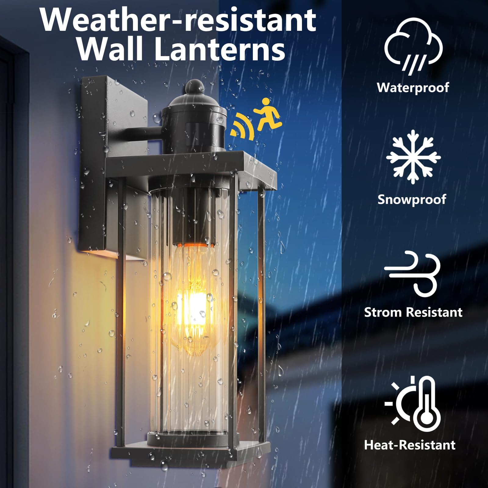 IDPUSEN 2 Pack Motion Sensor Outdoor Wall Lights Dusk to Dawn Black