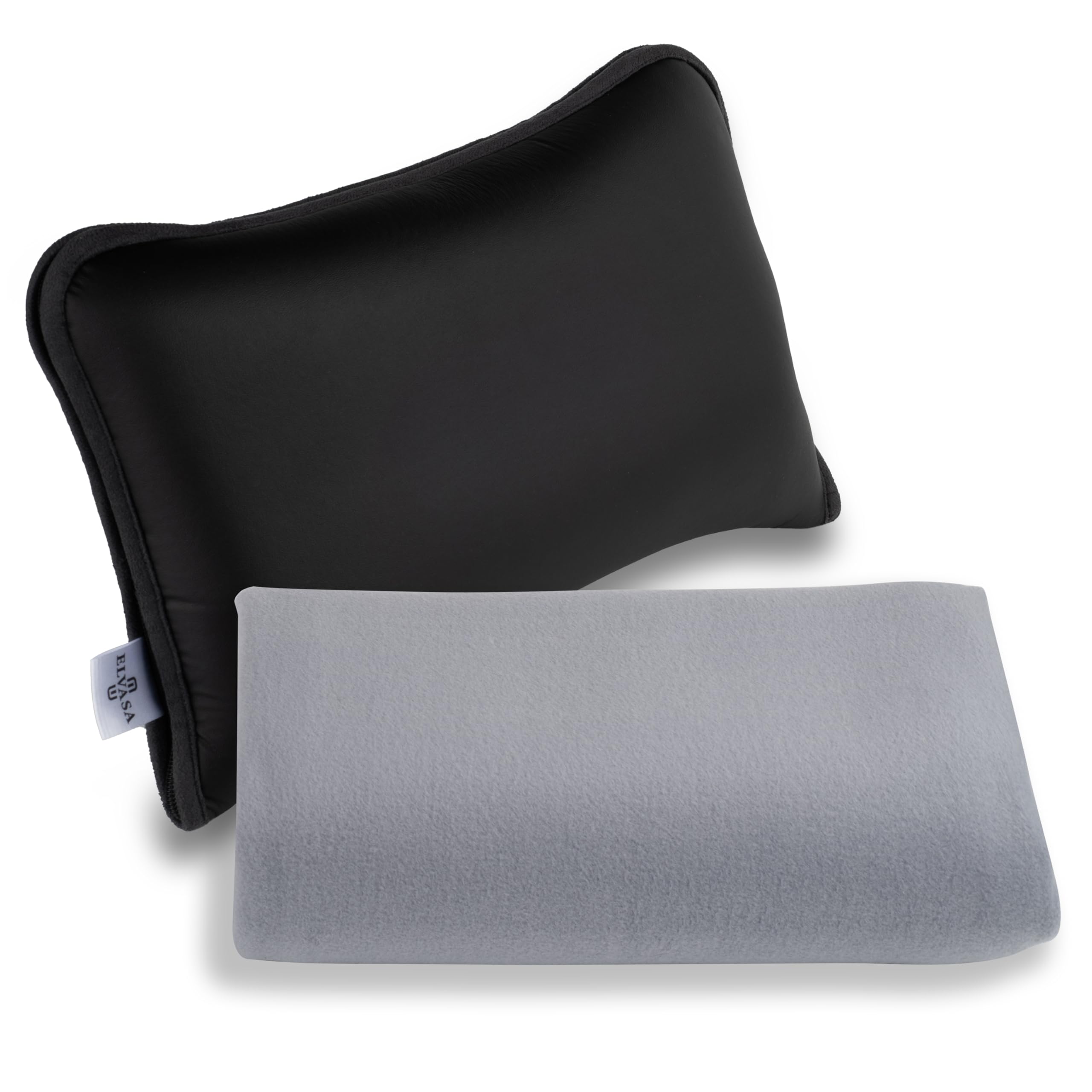 Elvasa Travel Blanket and Pillow Set Compact Lightweight Fleece Black Small
