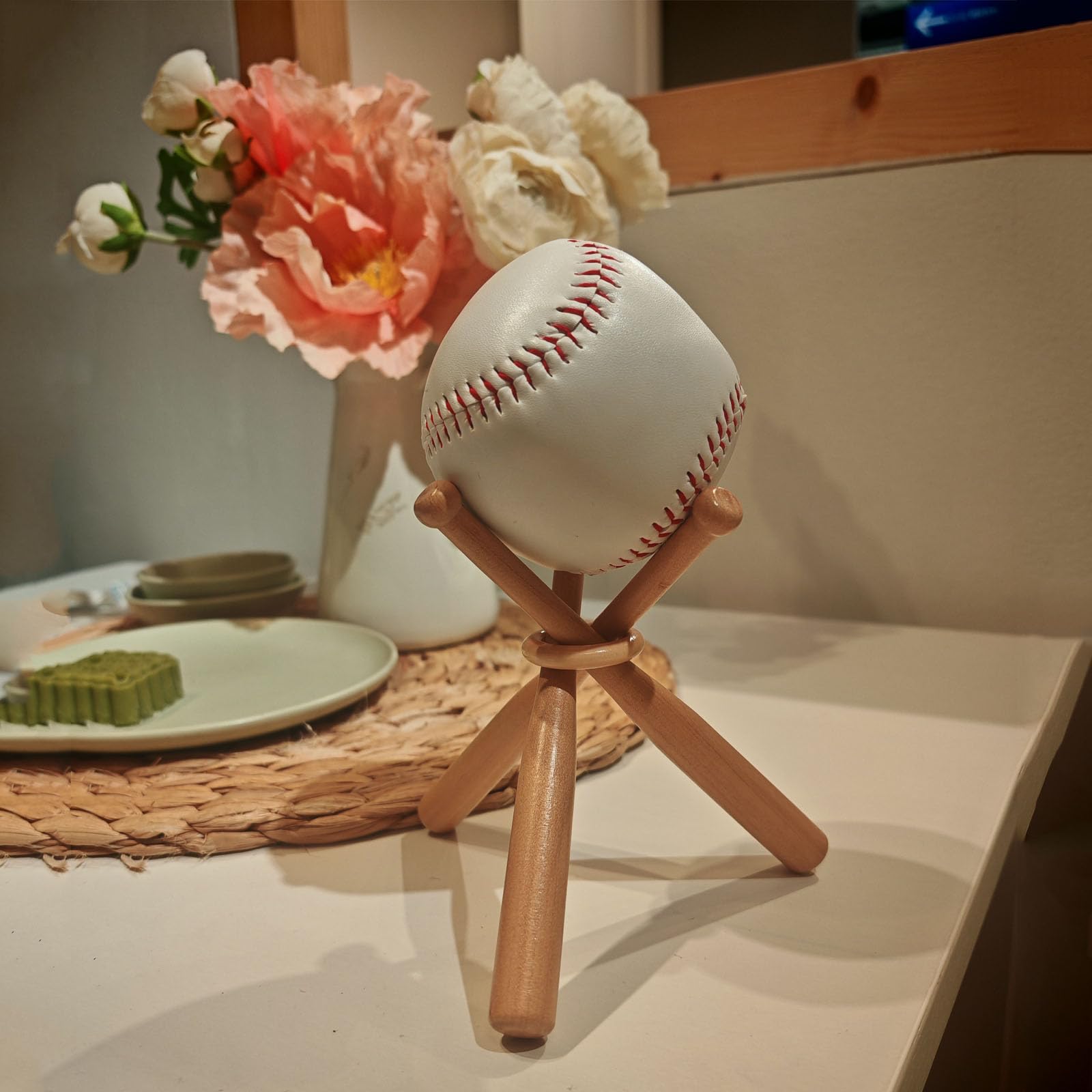 Luozong Wooden Baseball Holder Stand Display for Balls 3 Pack