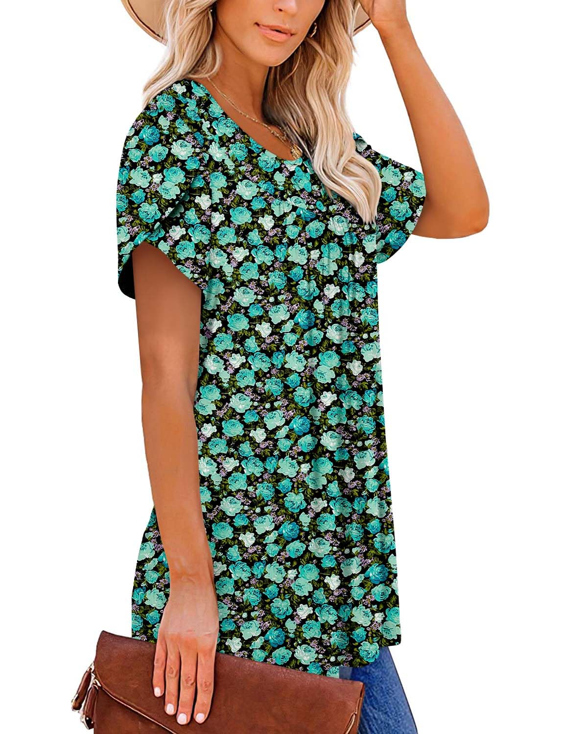 BETTE BOUTIK Womens Button Down Floral Blouse TealRose Size L