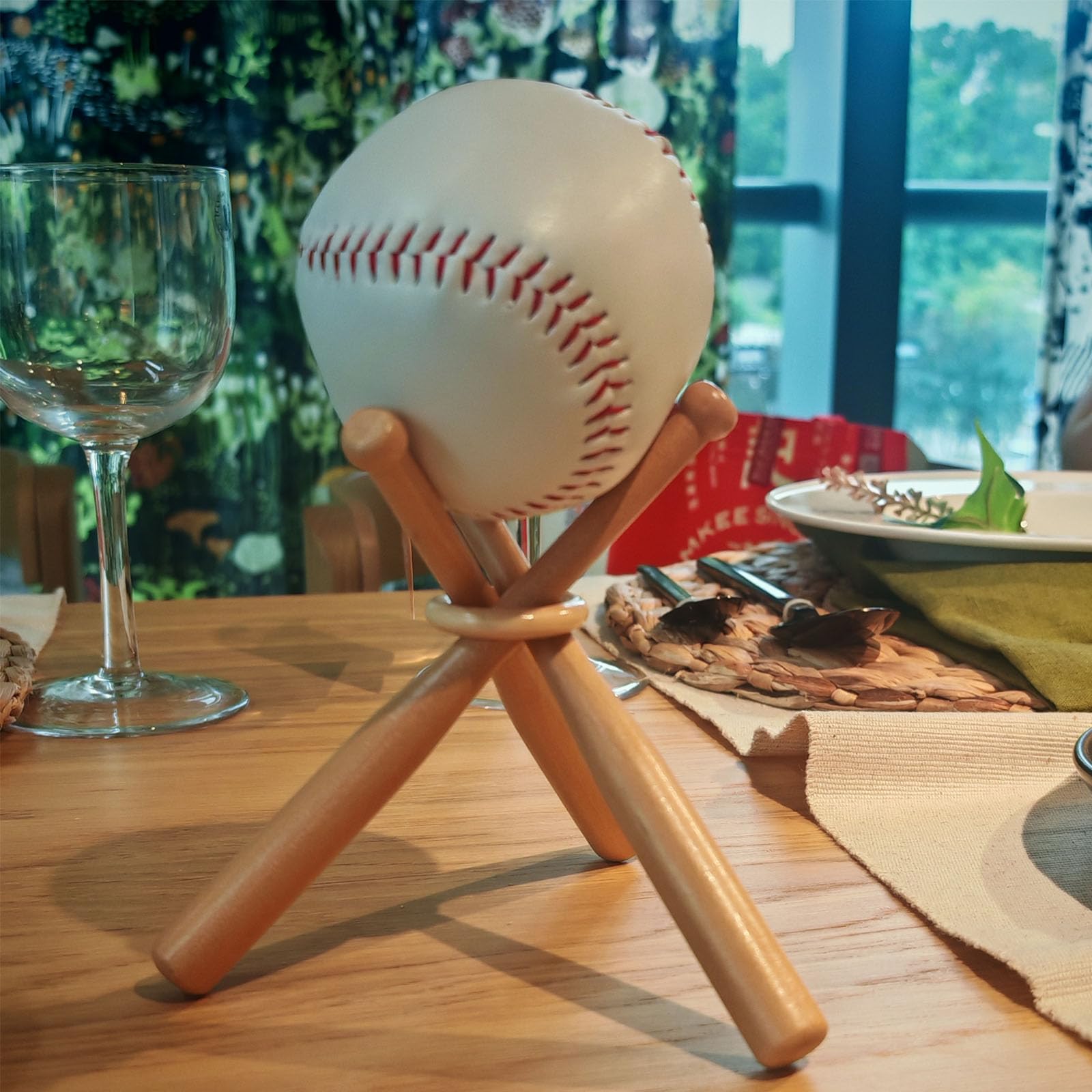 Luozong Wooden Baseball Holder Stand Display for Balls 3 Pack