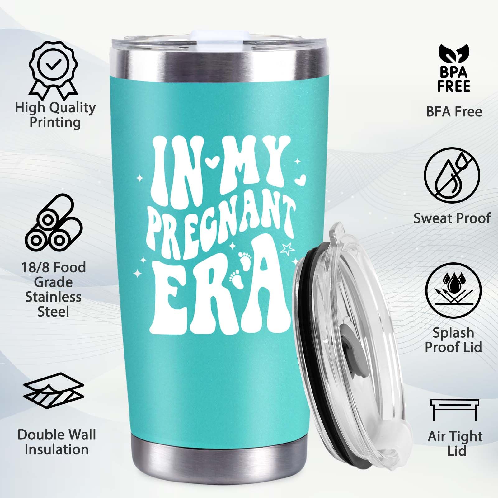 CUPLOOV Pregnant Blue Tumbler 20oz Insulated Cup with Lid & Straw