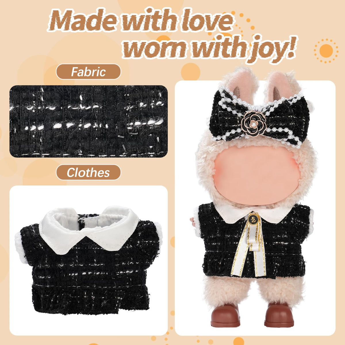 Cute Clothes for Doll Design Outfit Blind Mystery Box Accessories Mini La Boo-Boo Blah Bu Bu BuLafufu Ropa Plush Stuff Hat Dress Overalls Pajamas Hoodie Black