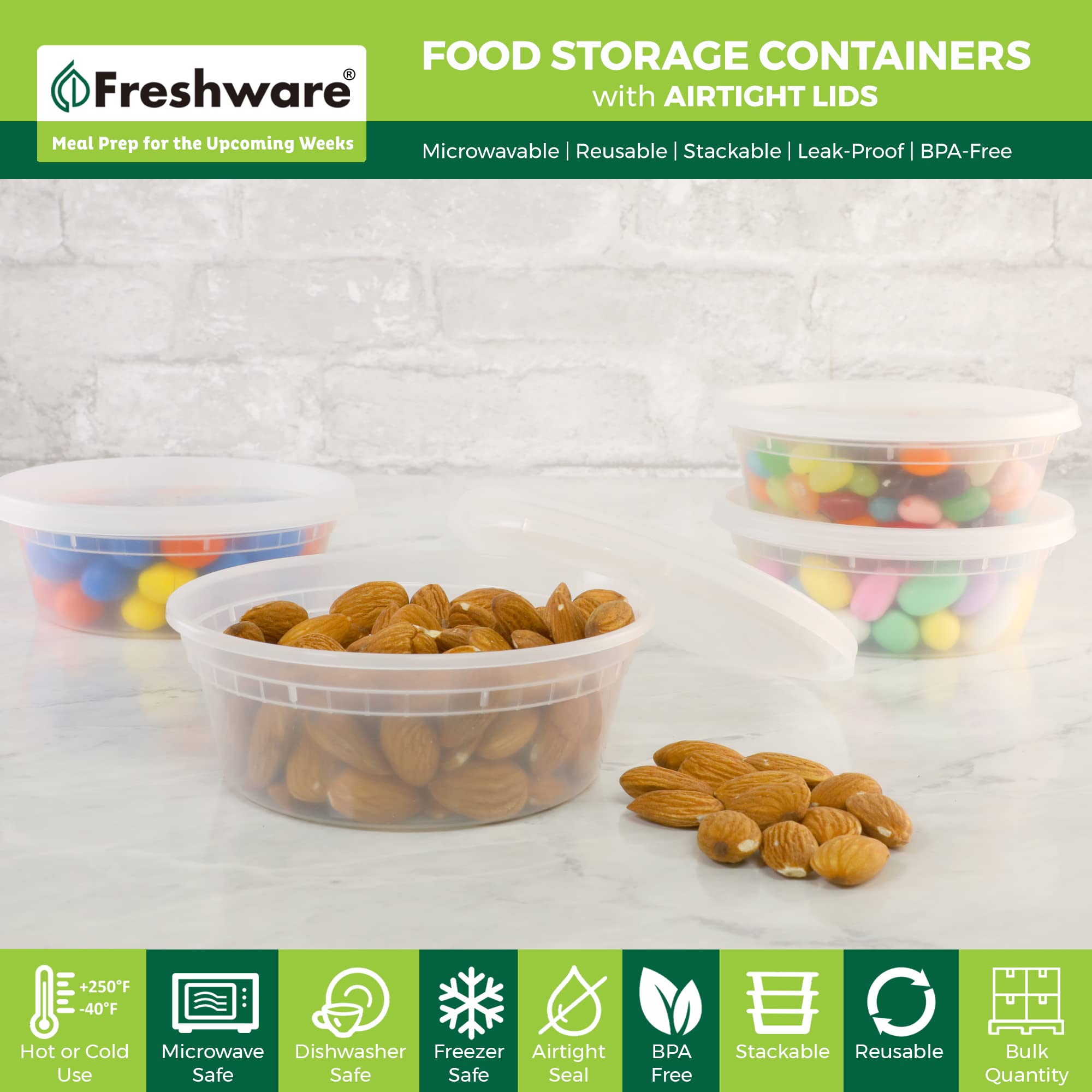 Freshware Food Storage Containers 50 Set 8oz Plastic Deli Containers BPA Free