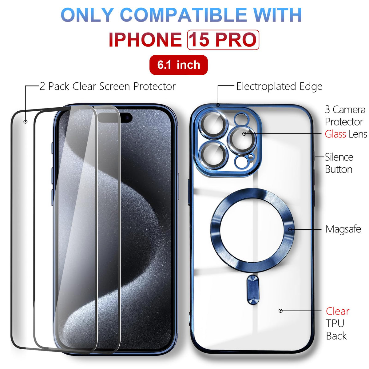 DINGKUAKE for iPhone 15 Pro Case Magsafe, Magnetic Clear Phone Case with Screen