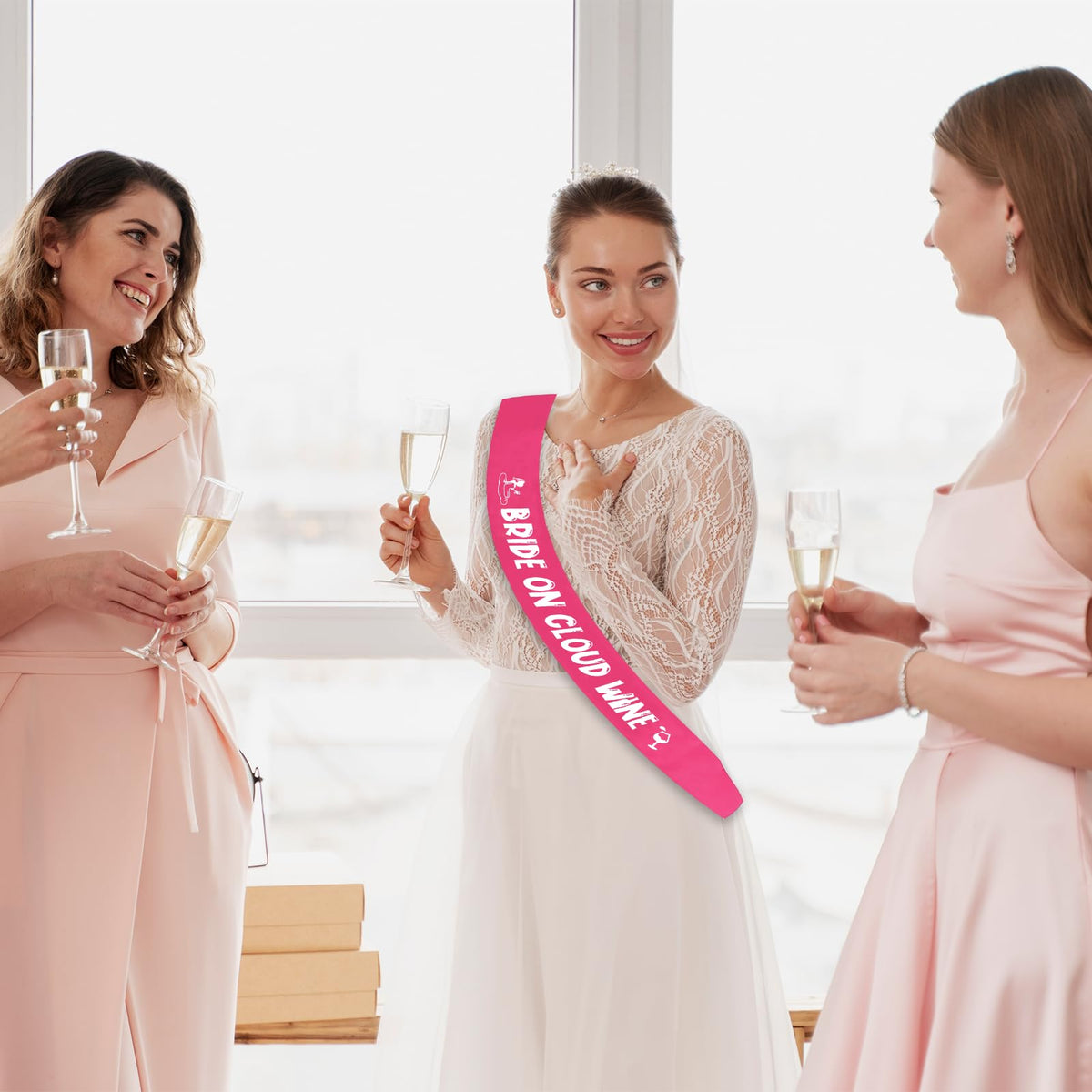 Bride on Cloud Wine Sash, Hot Pink Bride to Be Sash Bachelorette for Bridal Shower Wine Theme Bachelorette Party Wedding Hen Party Decorations Engagement Gifts Jokes and Favors(Hot Pink + White)