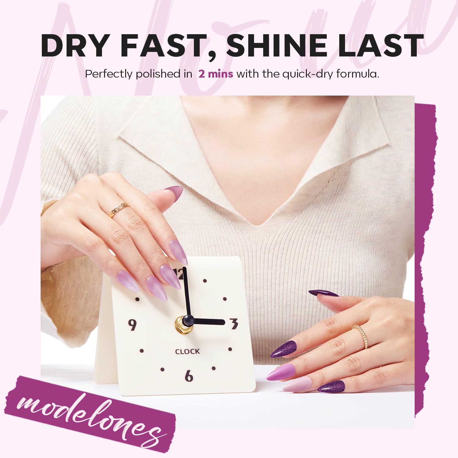 modelones Purple Nail Polish Set 6 Colors Glitter Pink Shimmer Mini Kit